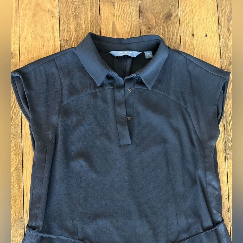 💖5 for $50💖SIMPLY VERA WANG Navy Blue Mini Shirt Dress Collard Belted Lined